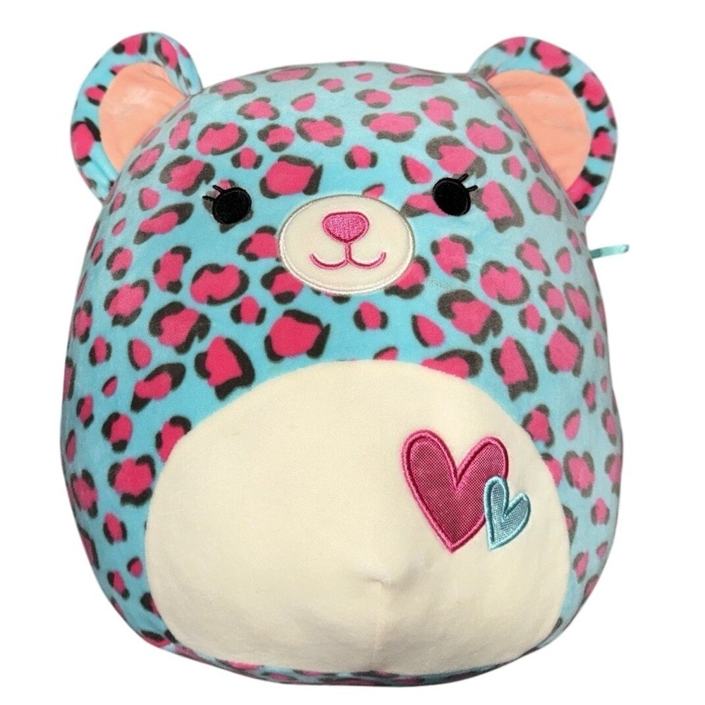 Squishmallows 14 Inch Chelsea Cheeth Blue‎ Pink Hearts Valentine Soft Plush